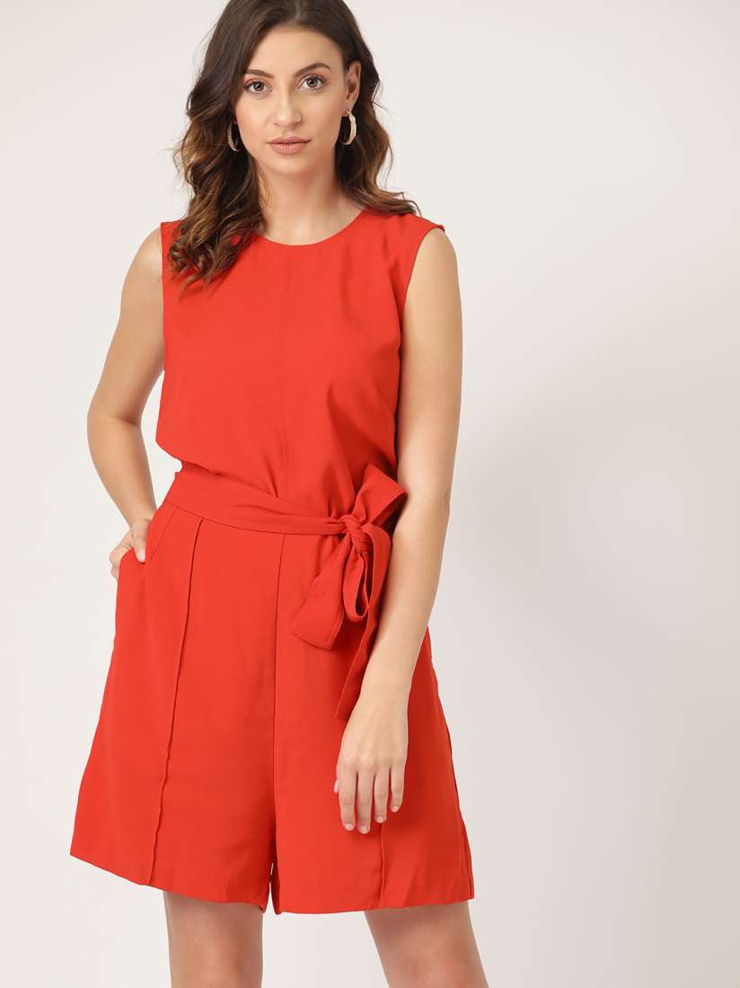 Buy MANGO Women Coral Red Solid Playsuit Jumpsuit for Women 10351713 Myntra