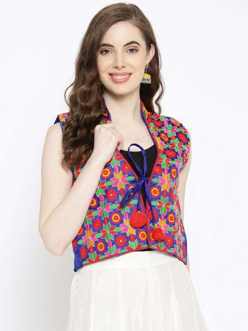 Buy Vastraa Fusion Women Blue Red Embroidered Open Front Ethnic Jacket Jackets for Women 10353813 Myntra