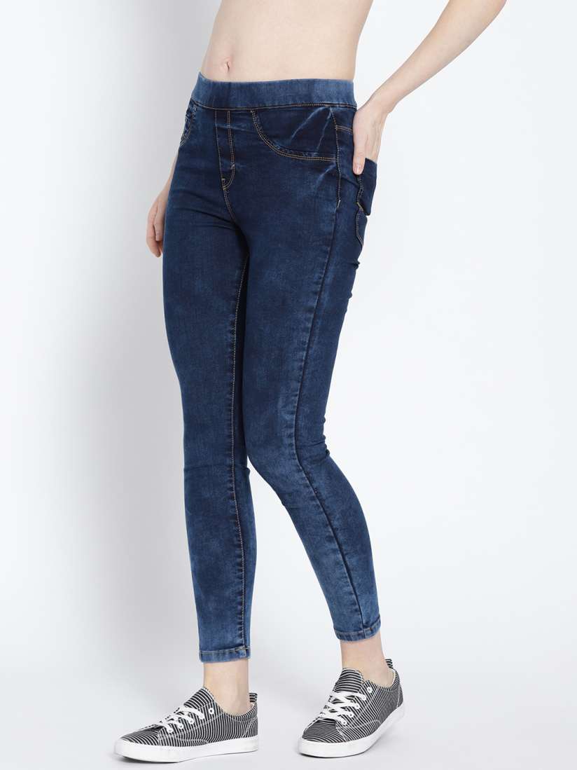 Buy The Roadster Lifestyle Co Women Navy Blue Washed Super Skinny Fit Jeggings Jeggings for Women 10365289 Myntra