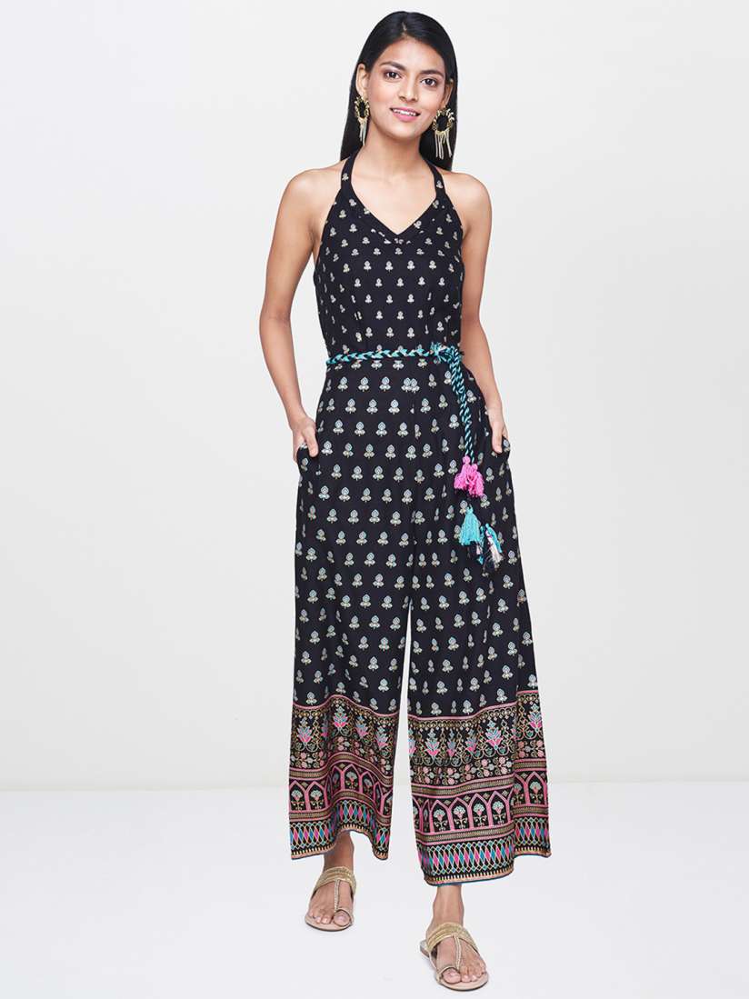 Buy Global Desi Women Black Turquoise Blue Printed Basic Jumpsuit Jumpsuit for Women 10366371 Myntra