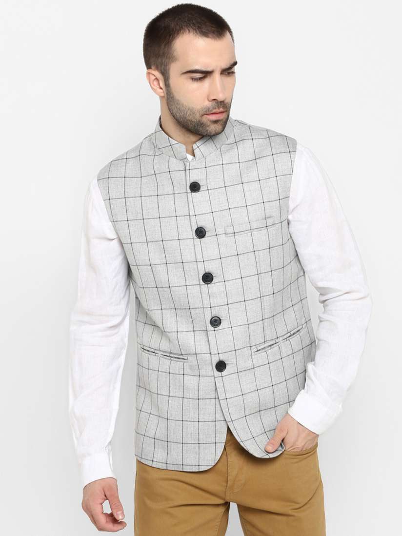 Buy Red Tape Men Grey Checked Woven Nehru Jacket Nehru Jackets for Men 10369379 Myntra