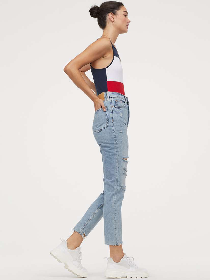 Buy H M Women Blue Slim Mom Jeans Trashed Jeans for Women from H M at Rs. 2299. Style ID 10376017