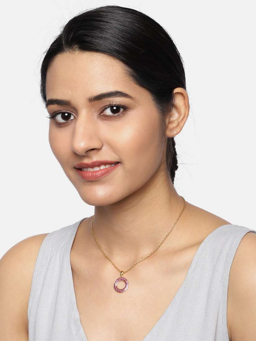 Buy Pipa Bella Gold Toned Pink Stone Studded Pendant with Chain Pendant for Women 10384385 Myntra