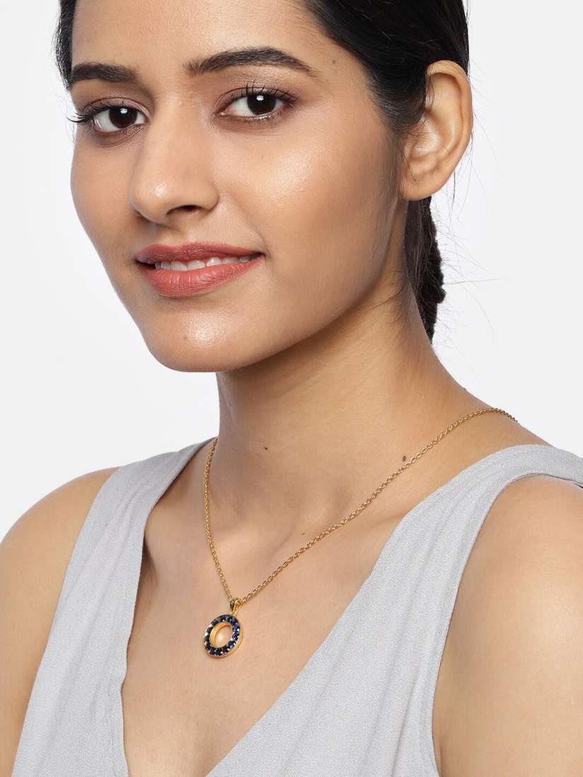 Buy Pipa Bella Women Gold Toned Blue Albany Studded Pendant with Chain Pendant for Women 10384435 Myntra