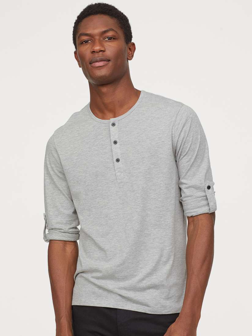 Buy H M Men Grey Solid Cotton Jersey Henley Shirt Tshirts for Men 10384619 Myntra