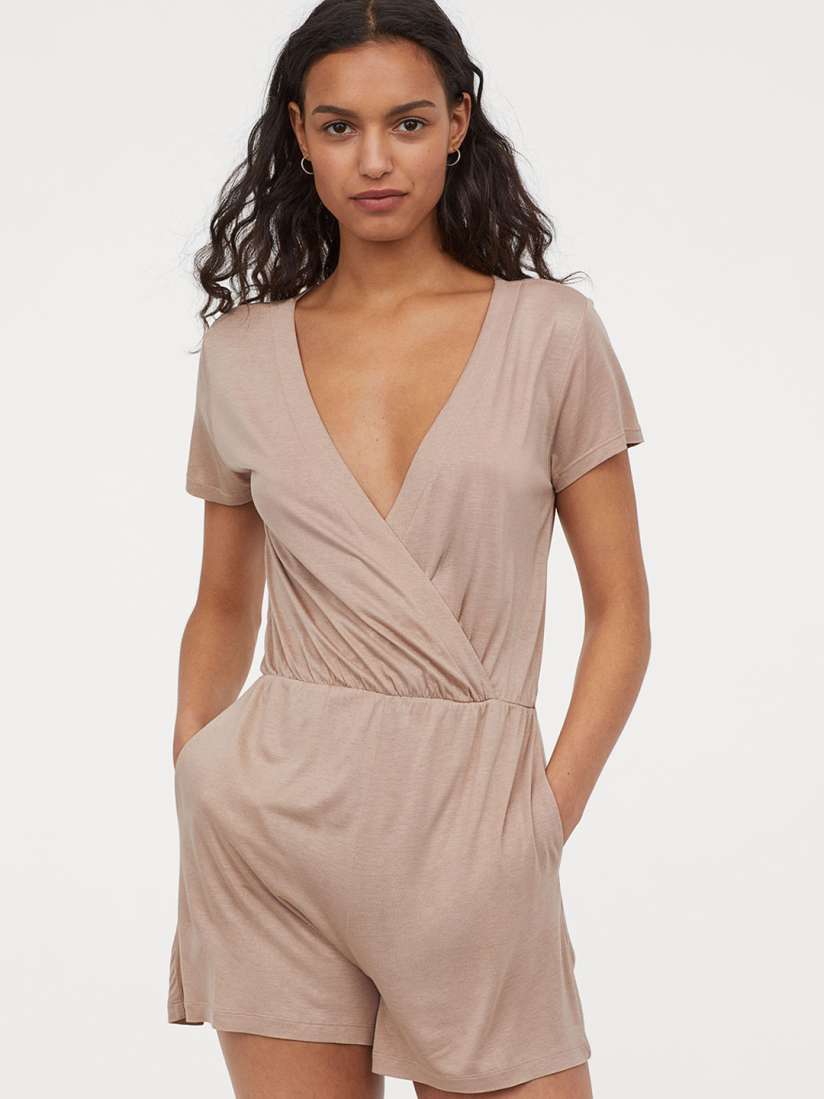 Buy H M Women Beige Solid Jersey Playsuit Jumpsuit for Women 10385971 Myntra