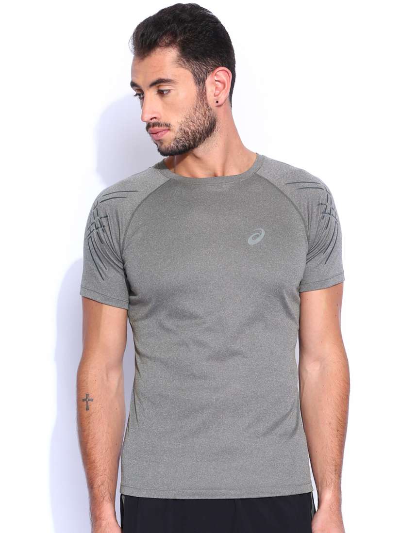 Buy ASICS Grey Melange Motion Dry Running Men s T shirt Tshirts for Men 1038656 Myntra
