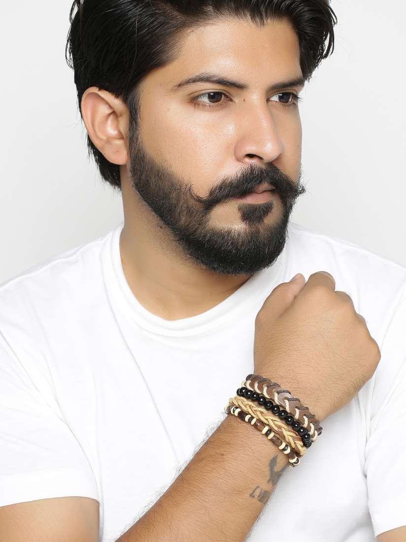 Buy Dare by Voylla Men Brown Black Leather Handcrafted Wraparound Bracelet Bracelet for Men 10390649 Myntra