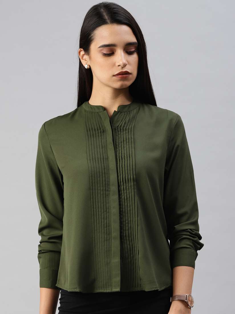 Buy Van Heusen Woman Women Olive Green Regular Fit Solid Formal Shirt Shirts for Women 10408051 Myntra
