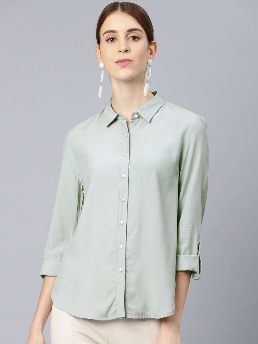 Buy Van Heusen Woman Turquoise Blue Regular Fit Solid Formal Shirt Shirts for Women 10408075 Myntra