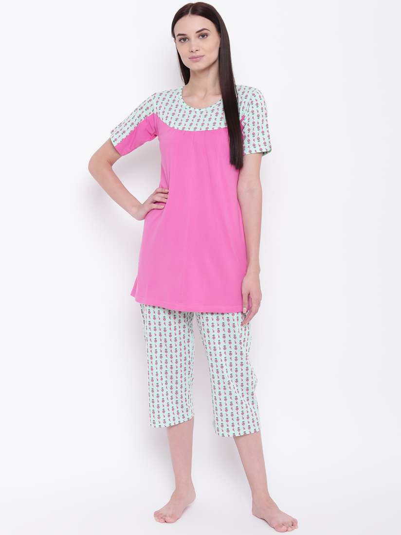 Buy 9teenAGAIN Women Pink Green Printed Night Suit 3AW16 1348 NS1 Night suits for Women 10418514 Myntra