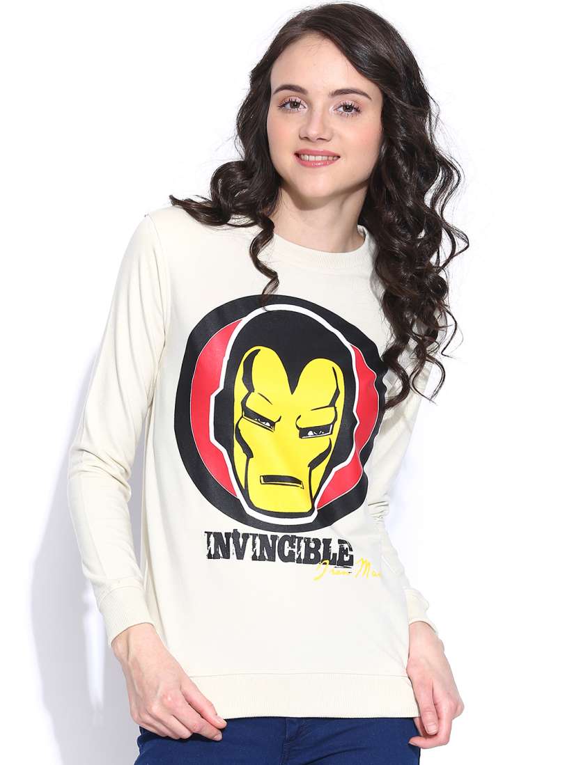 Buy Kook N Keech Marvel Women Cream Coloured Iron Man Print Sweatshirt Sweatshirts for Women 1042047 Myntra