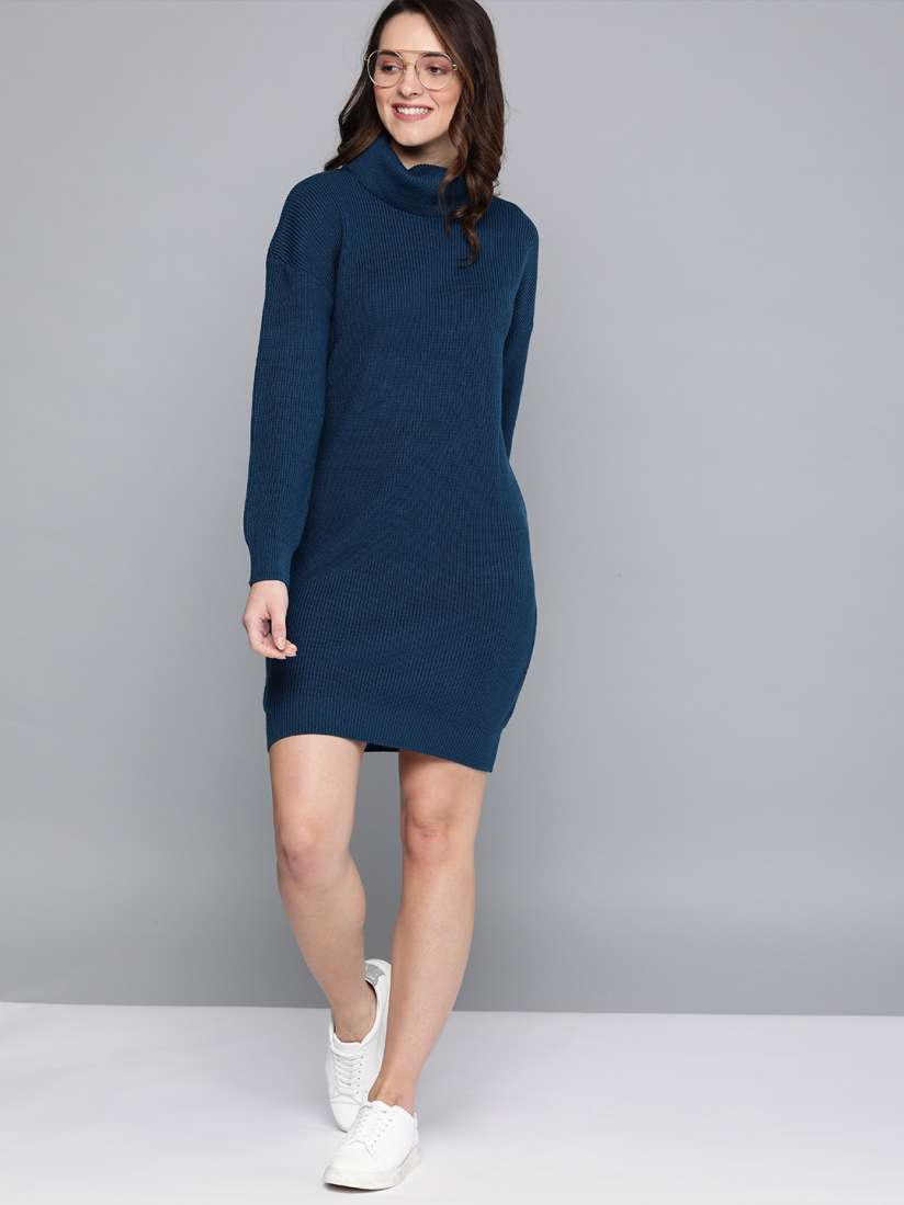 Buy Mast Harbour Teal Blue Ribbed Jumper Dress Dresses for Women 10434958 Myntra