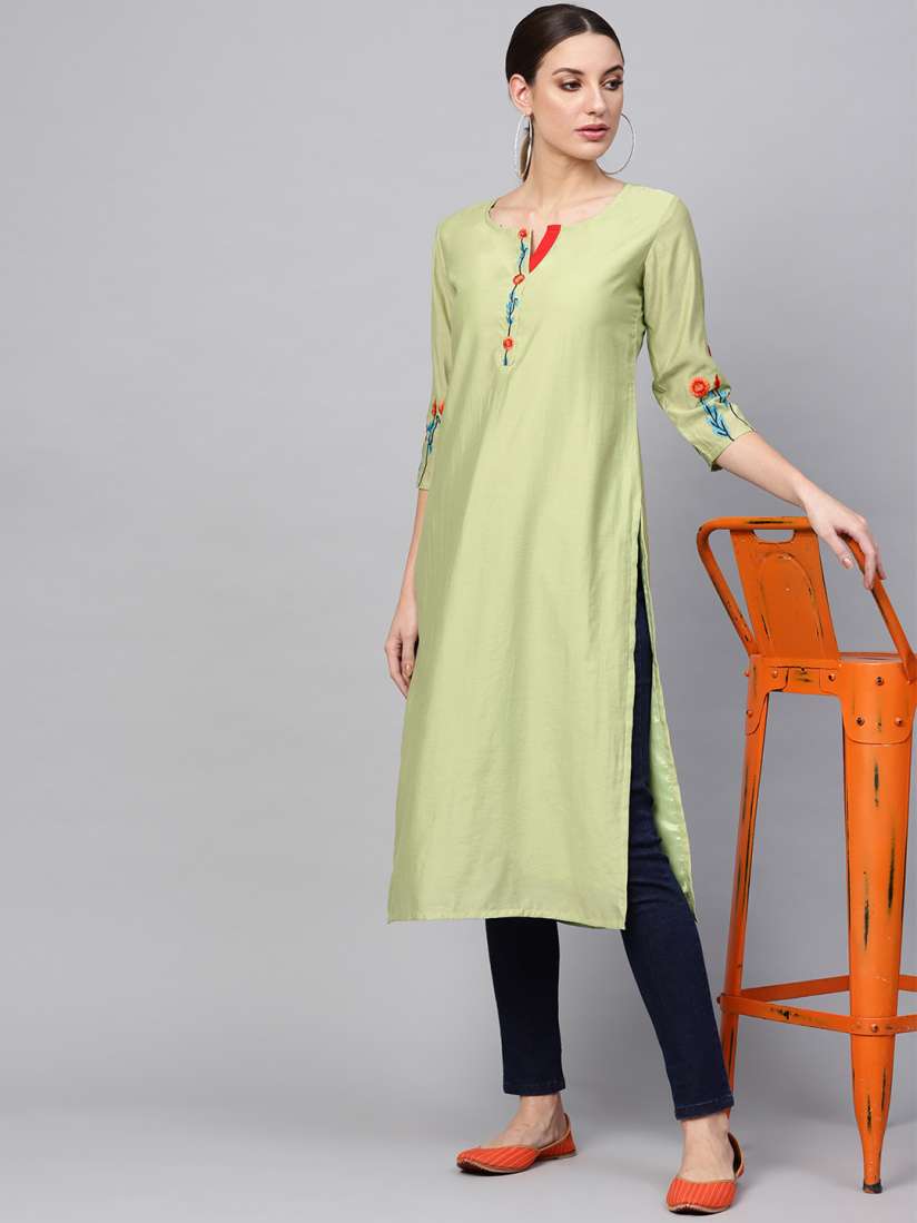 Buy AKS Women Green Solid Straight Kurta Kurtas for Women 10436196 Myntra