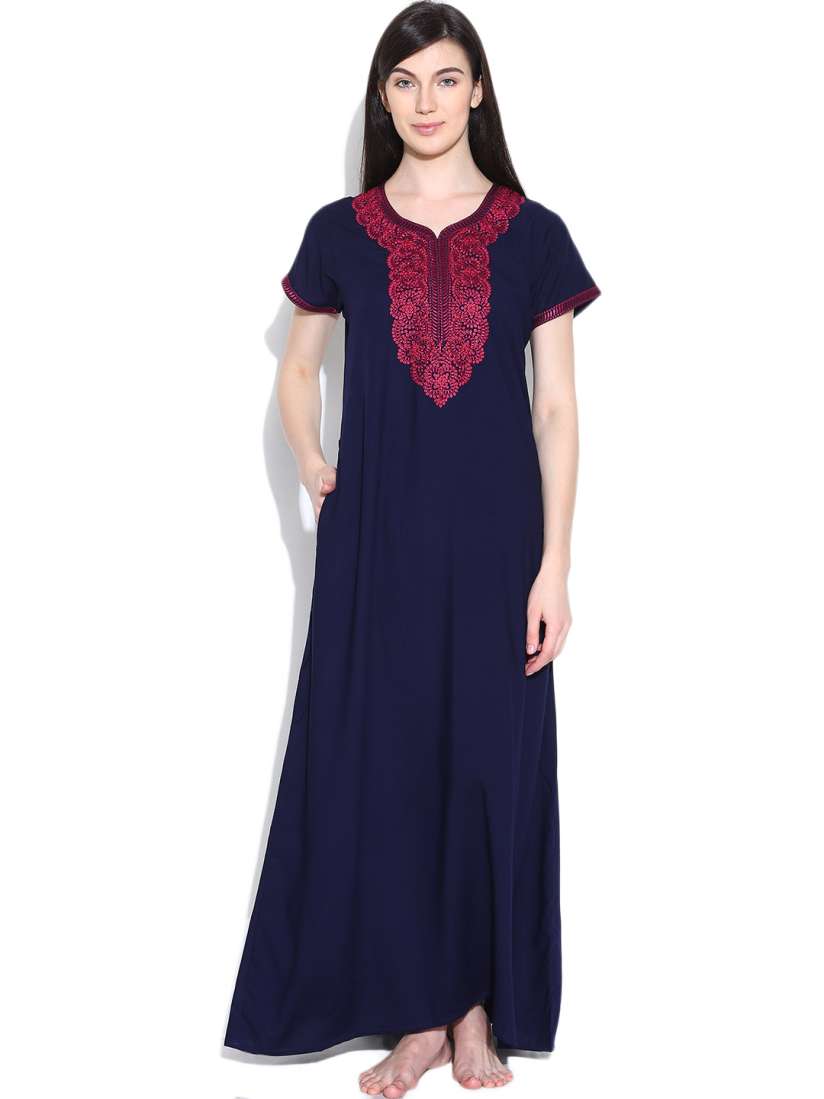 Buy Sand Dune Navy Embroidered Maxi Nightdress 4394 Nightdress for Women 1043688 Myntra
