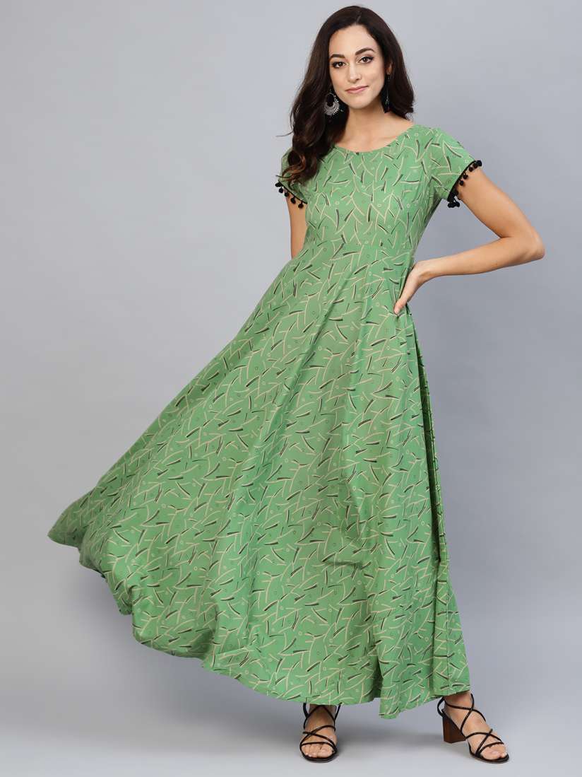 Buy AKS Women Green Printed Maxi Dress Dresses for Women 10438300 Myntra