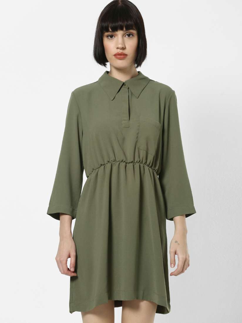Buy ONLY Women Olive Green Solid Fit And Flare Dress Dresses for Women 10450672 Myntra