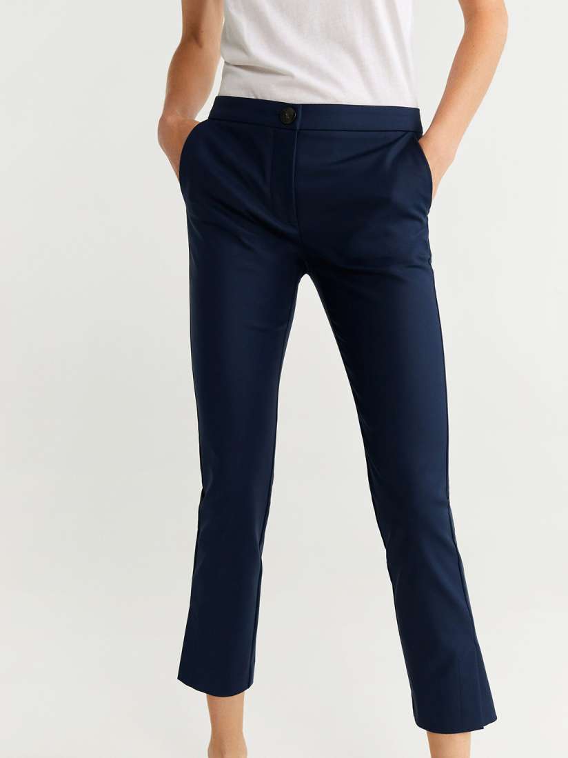 Buy MANGO Women Navy Blue Regular Fit Solid Smart Casual Trousers Trousers for Women 10451304 Myntra