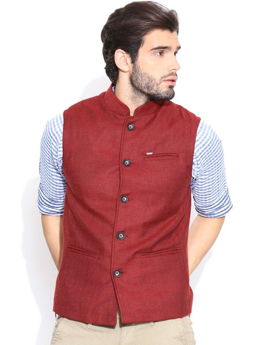 Buy Numero Uno Maroon Nehru Jacket with Patterned Weave Jackets for Men 1046022 Myntra