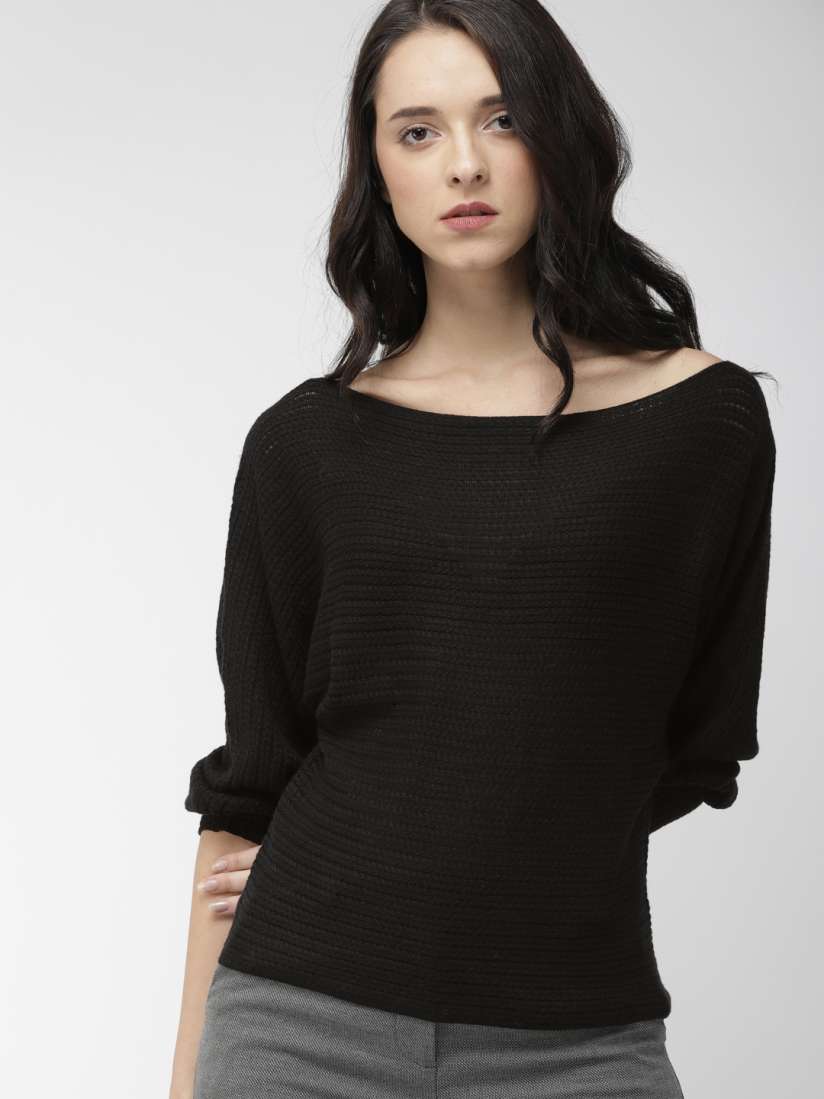 Buy FOREVER 21 Women Black Self Design Cable Knit Sweater Sweaters for Women 10462208 Myntra