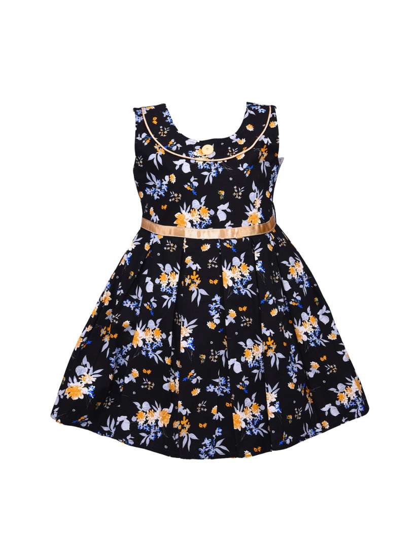 Buy Wish Karo Girls Black Yellow Floral Printed Fit and Flare Dress Dresses for Girls 10462234 Myntra