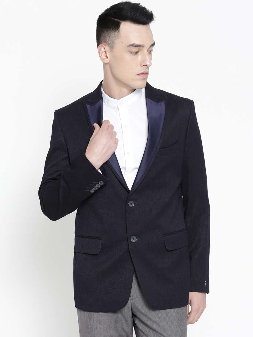 Buy SUITSMITH Men Navy Blue Textured Slim True Italian Fit Single Breasted Casual Blazer Blazers for Men 10467870 Myntra