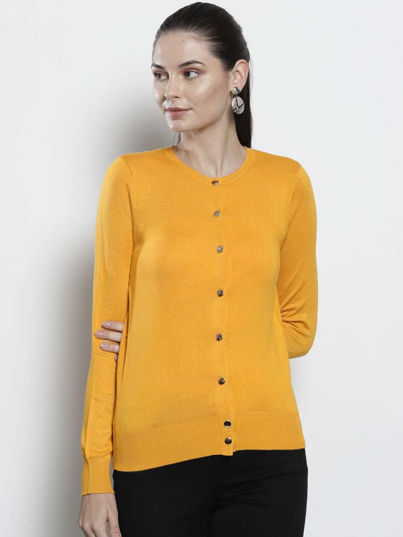 Buy DOROTHY PERKINS Women Mustard Yellow Solid Petite Cardigan Sweaters for Women 10473310 Myntra