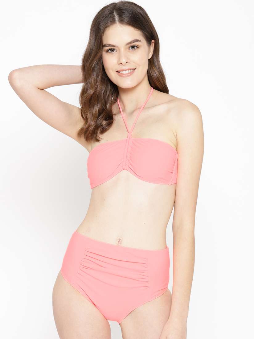 Buy VOXATI Women Neon Pink Solid Swim Bikini Set bik628 Swimwear for Women 10479890 Myntra