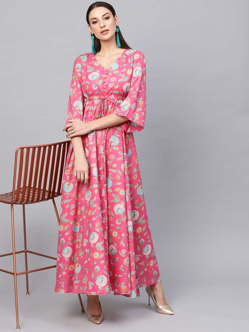 Buy AKS Women Printed Pink Blue Floral Print Maxi Dress Dresses for Women 10480668 Myntra