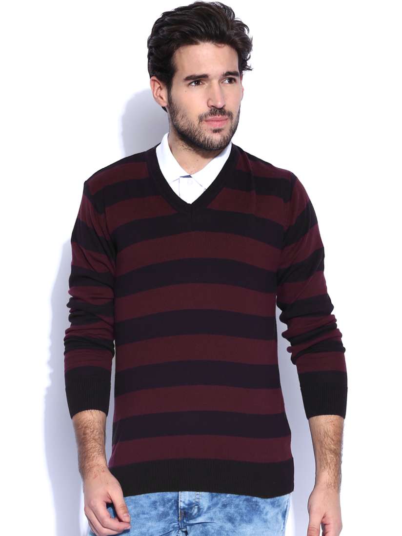 Burgundy striped sweater sale