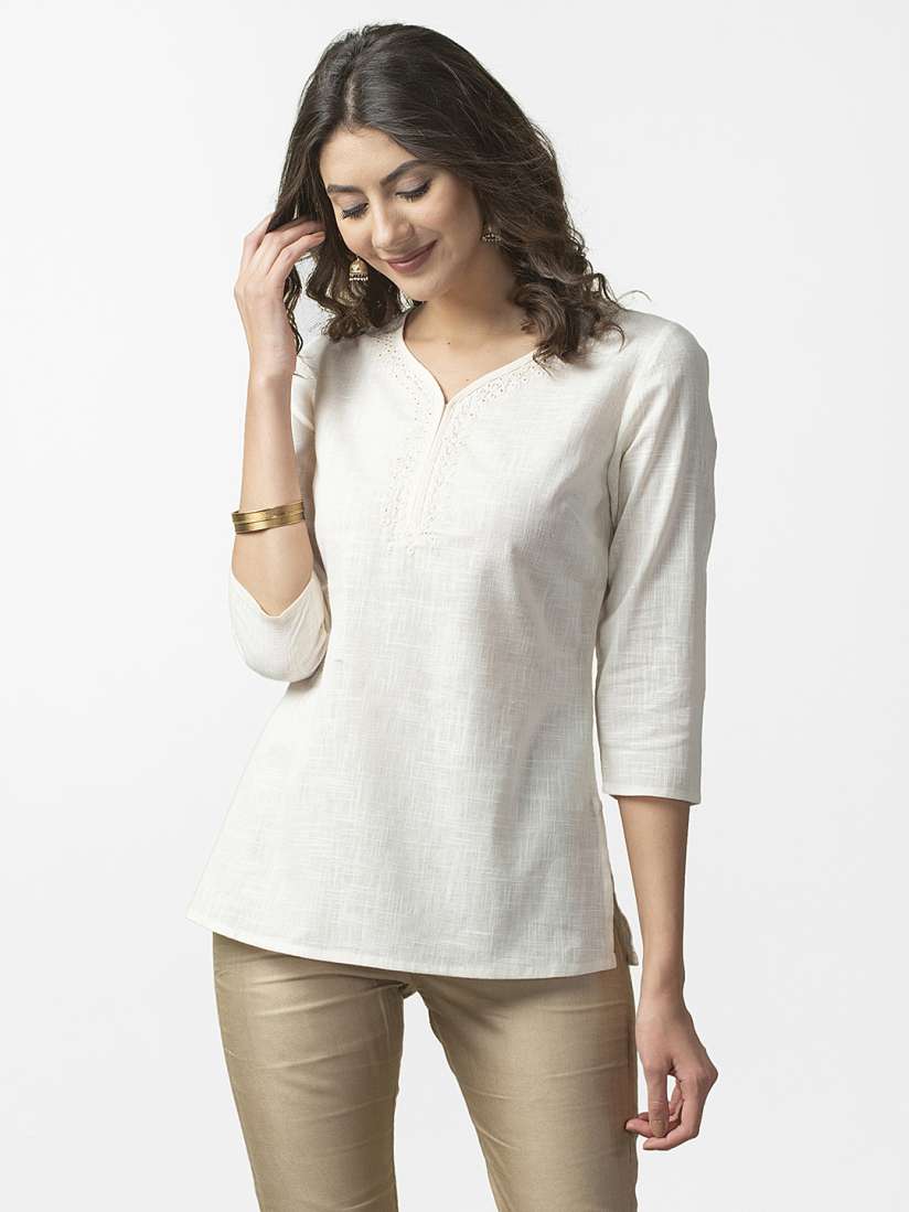 Buy Fabindia Women Off White Applique Detail Pure Cotton Kurti Kurtis for Women 10485928 Myntra