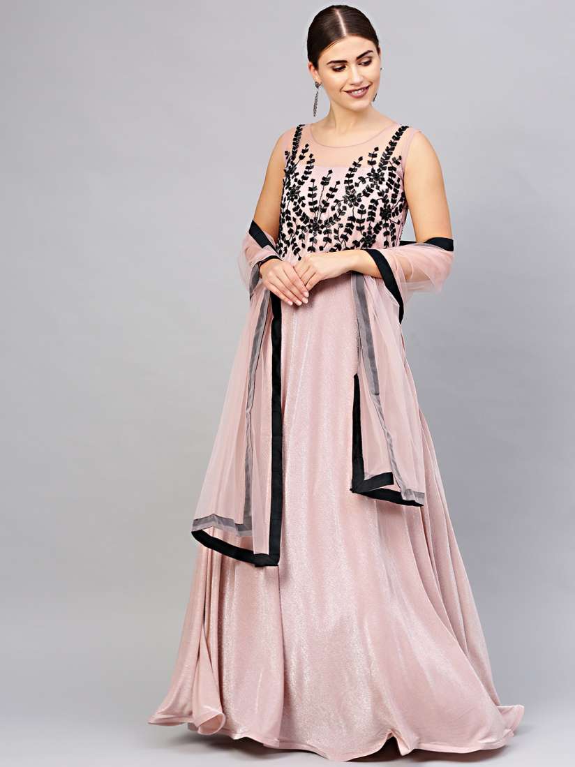 Buy Chhabra 555 Women Dusty Pink Black Solid Made to Measure Cocktail Gown with Dupatta Dresses for Women 10498758 Myntra