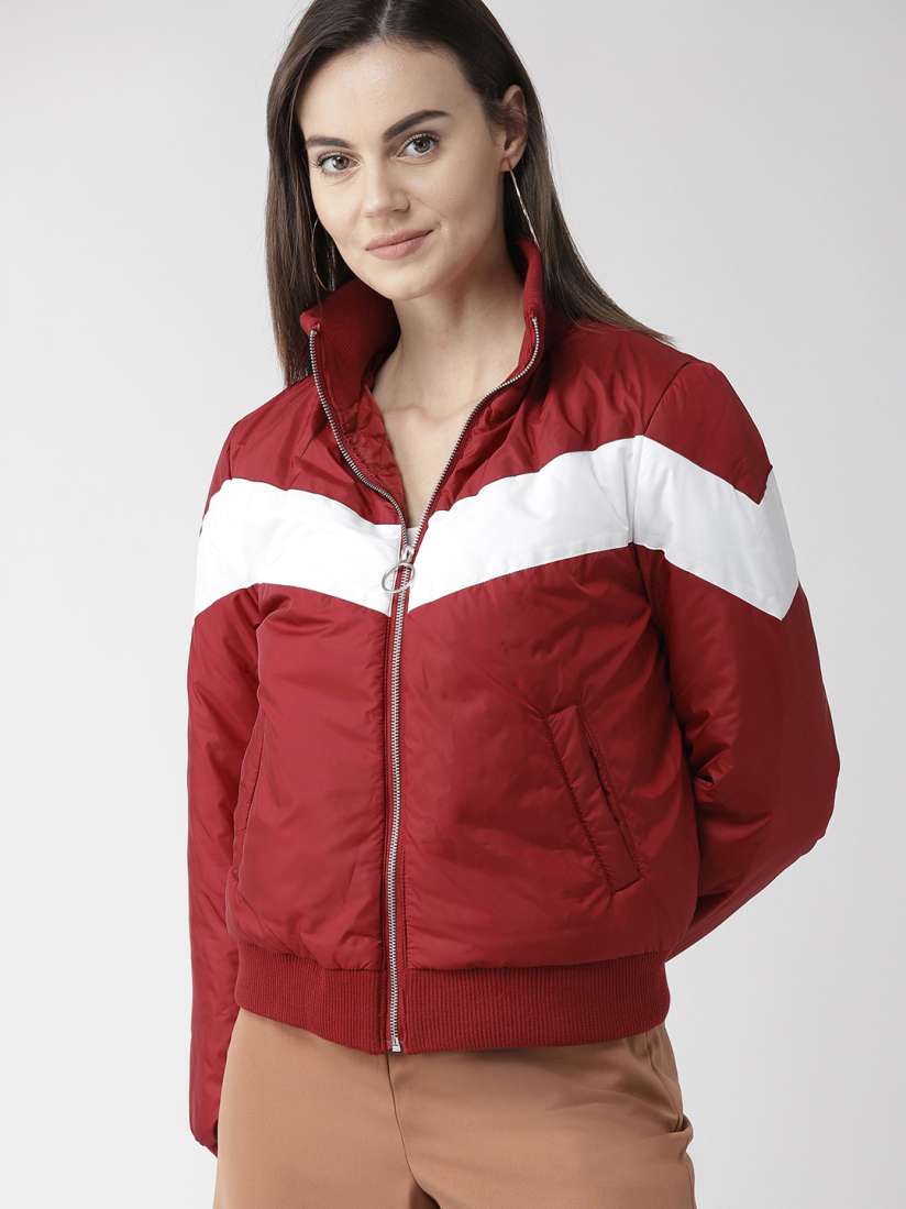 Buy FOREVER 21 Women Red Colourblocked Bomber Jacket Jackets for Women 10507942 Myntra