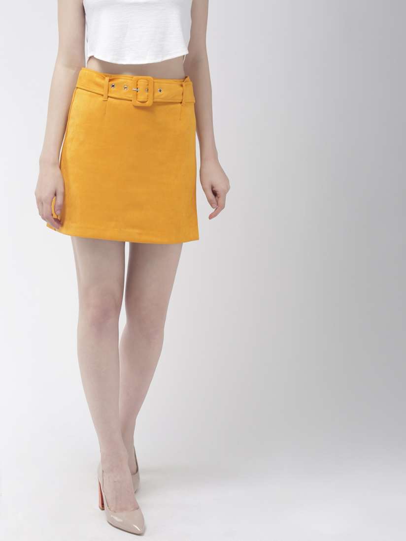 Buy FOREVER 21 Women Mustard Yellow Solid Straight Suede Mini Skirt Skirts for Women 10508254 Myntra