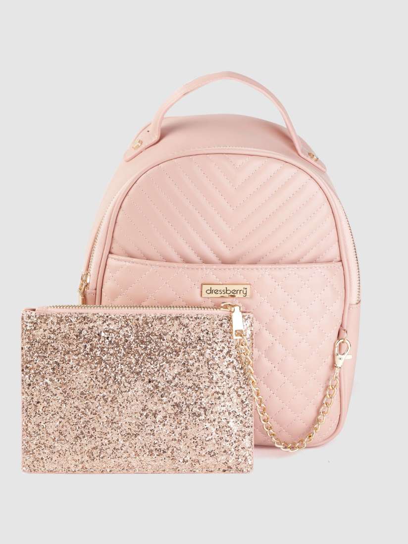 Buy DressBerry Women Pink Quilted Backpack with Pouch Backpacks for Women 10521782 Myntra