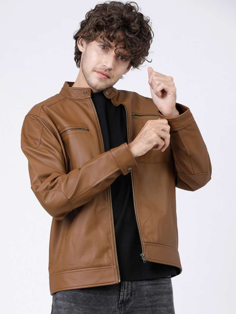 Buy HIGHLANDER Men Brown Solid Leather Biker Jacket Jackets for Men 10522812 Myntra