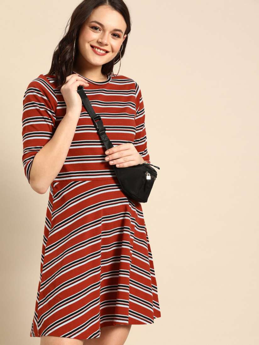 Buy DressBerry Women Red White Striped Fit and Flare Dress Dresses for Women 10526766 Myntra