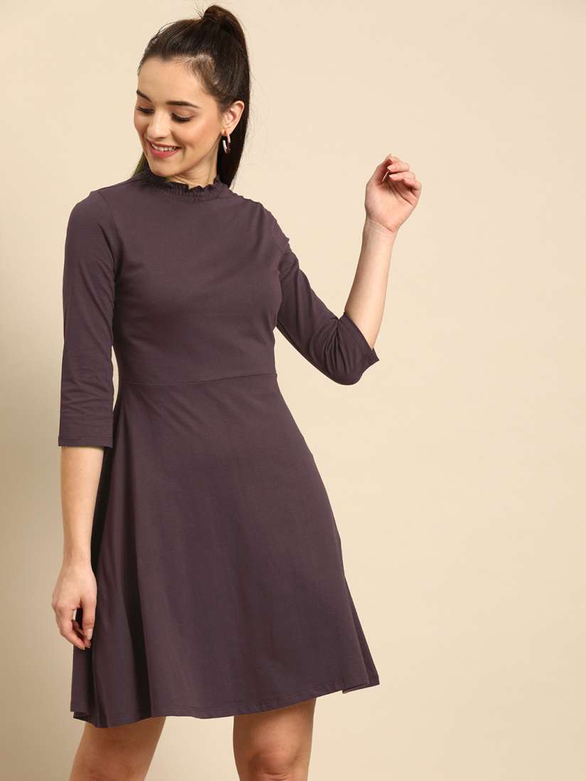 Buy DressBerry Women Purple Solid Fit and Flare Dress Dresses for Women 10526802 Myntra