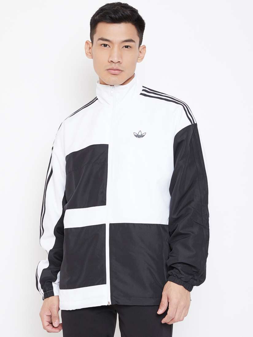 Black and white adidas jacket mens discount