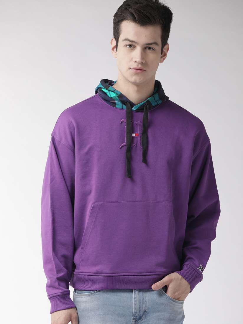 Buy Tommy Hilfiger Men Purple Solid Hooded Sweatshirt Sweatshirts for Men 10532664 Myntra