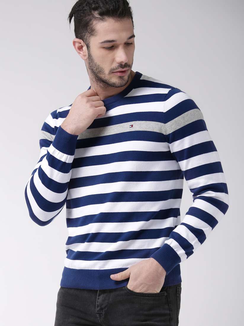 Buy Tommy Hilfiger Men Blue White Striped Sweater Sweaters for Men 10532804 Myntra