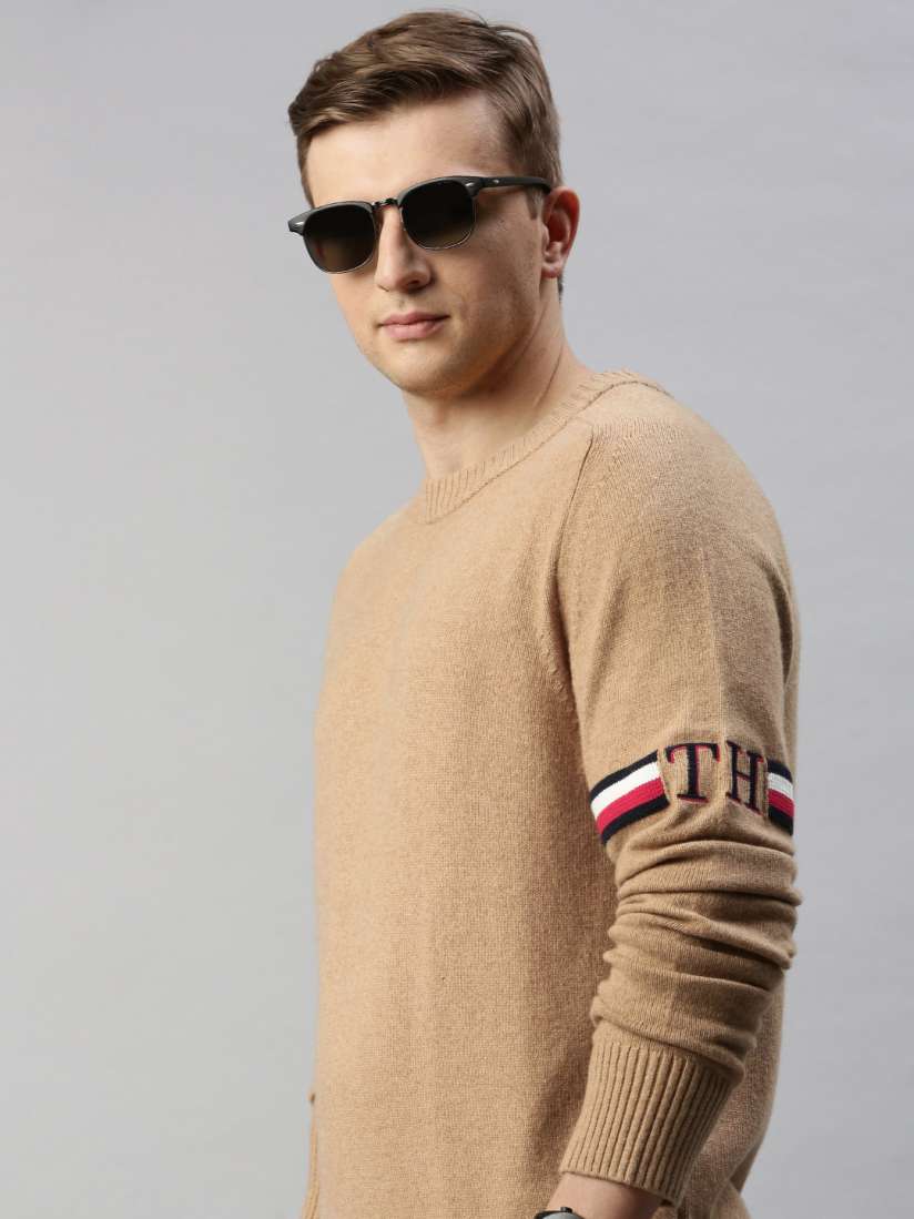 Buy Tommy Hilfiger Men Tan Solid Pullover Sweater Sweaters for Men 10536120 Myntra