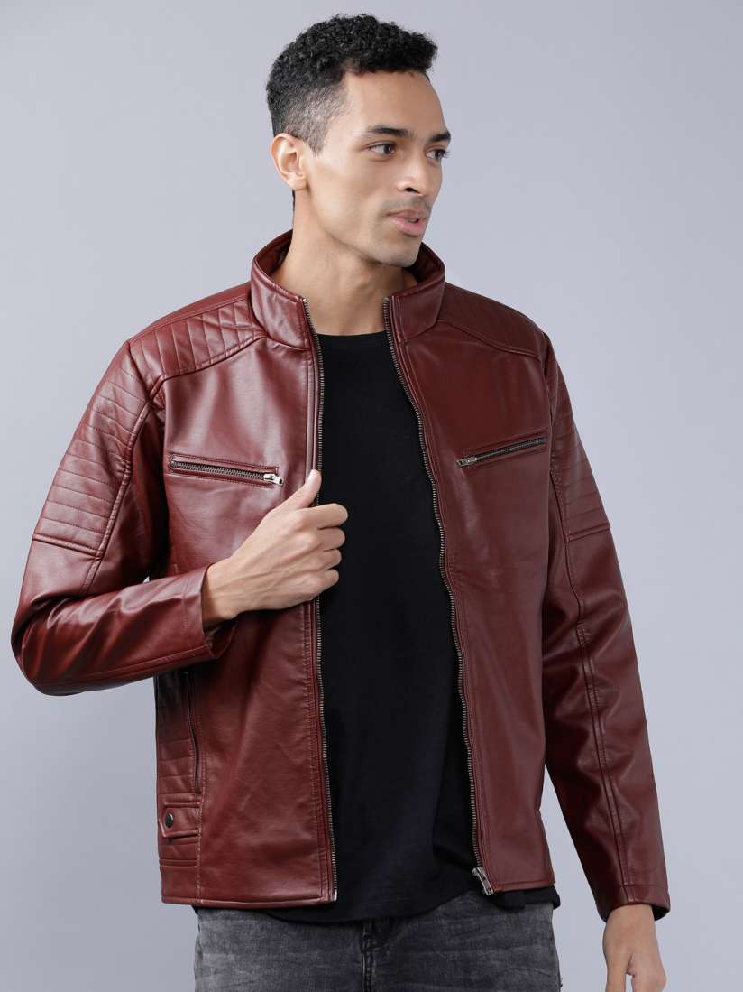 Buy HIGHLANDER Men Burgundy Solid Leather Jacket Jackets for Men 10550808 Myntra