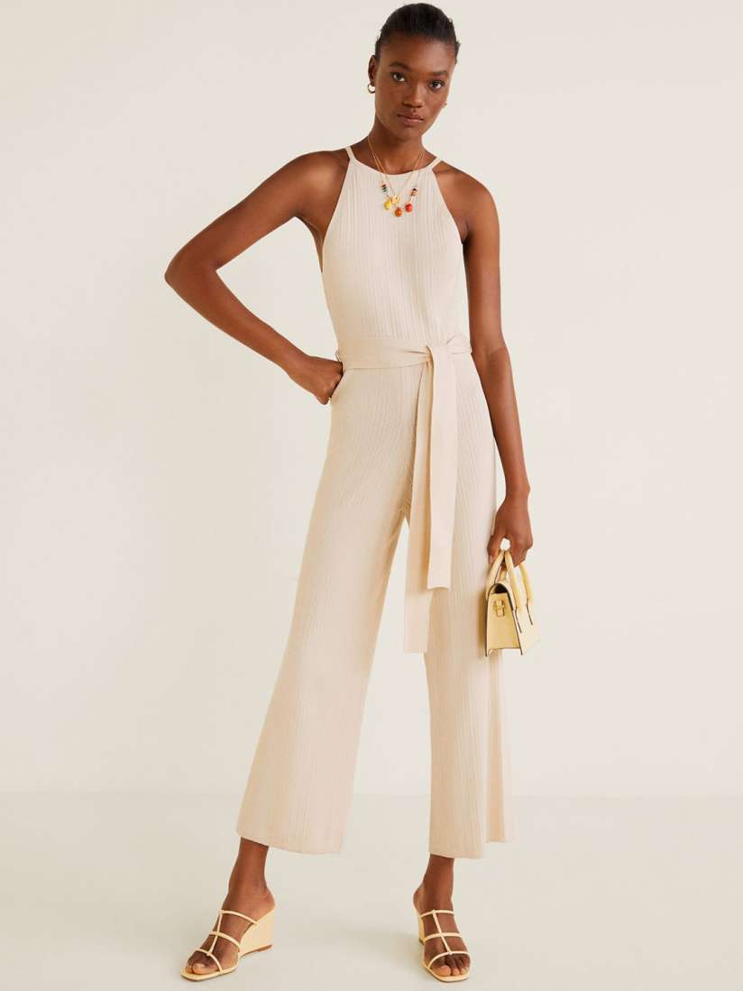 Buy MANGO Women Cream Coloured Self Striped Basic Jumpsuit Jumpsuit for Women 10552902 Myntra