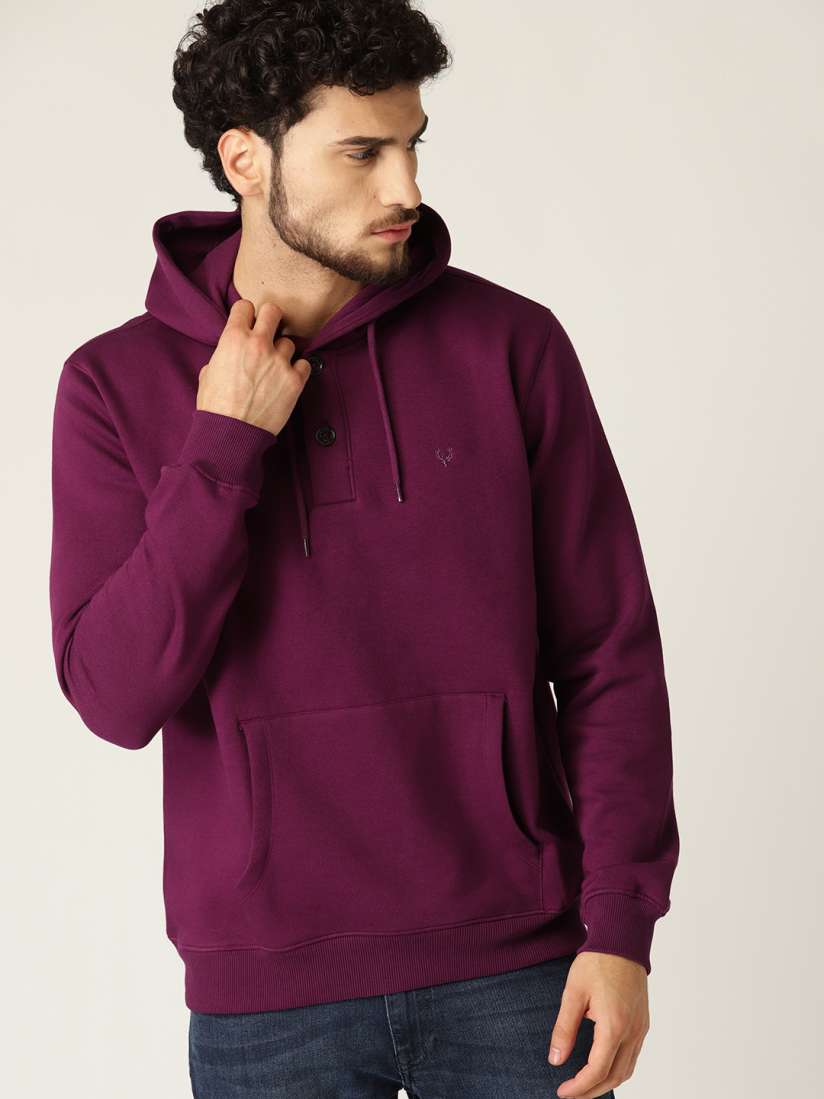 Buy Allen Solly Men Burgundy Solid Hooded Sweatshirt Sweatshirts for Men 10556516 Myntra