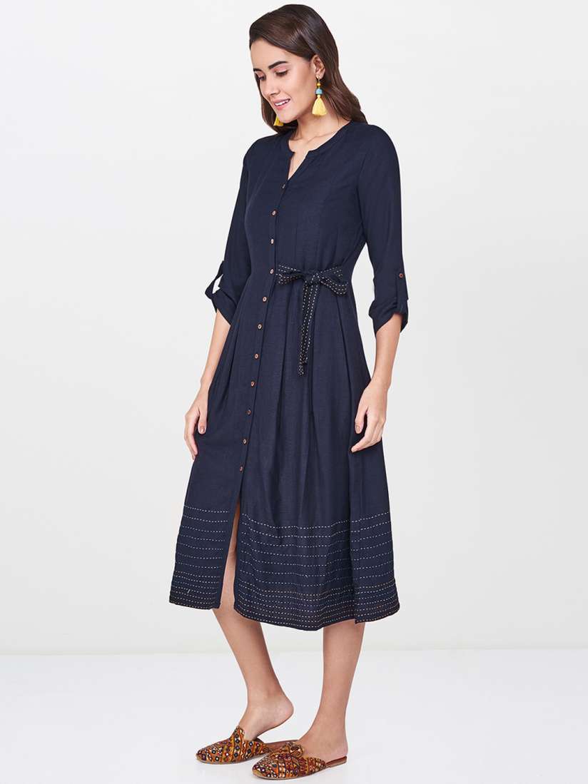 Buy Global Desi Women Solid Navy Blue A Line Dress Dresses for Women 10556748 Myntra