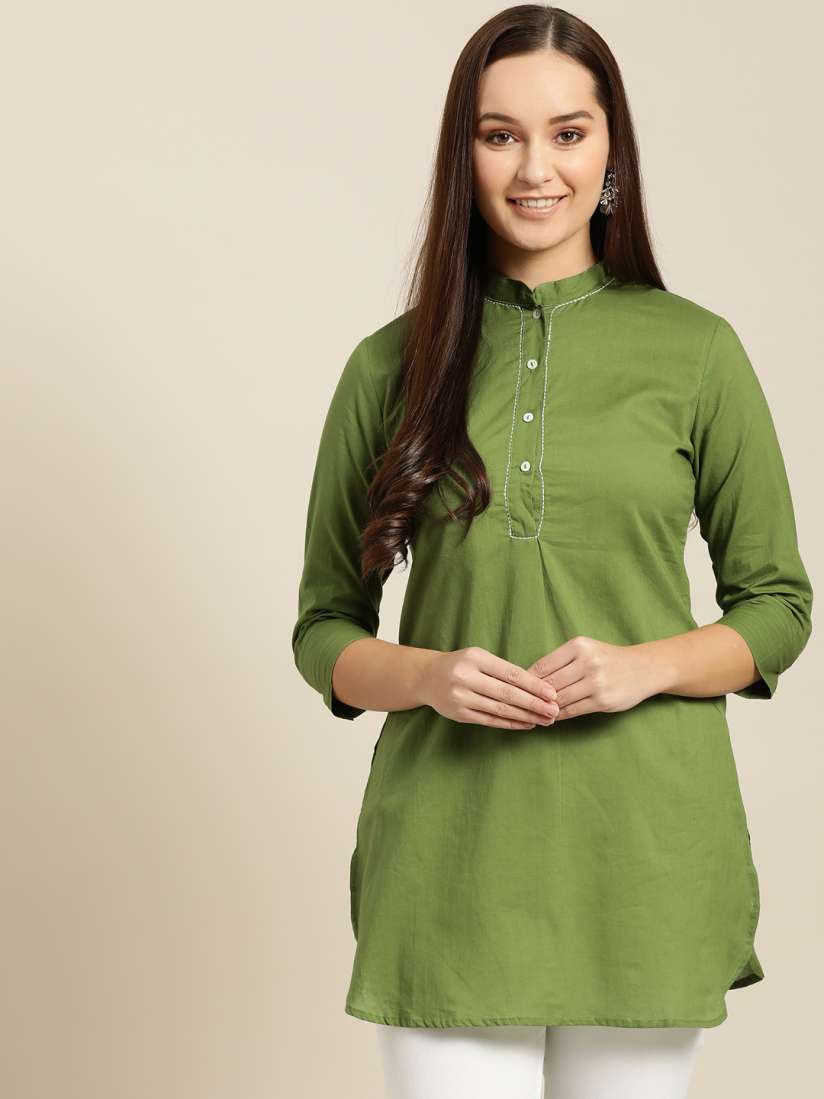Buy Sangria Women Green Solid Pure Cotton Straight Kurti Kurtis for Women 10561068 Myntra