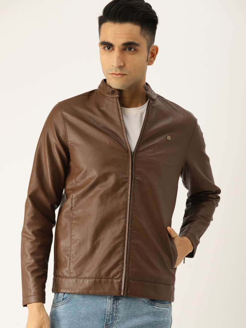 Buy Allen Solly Men Coffee Brown Solid Biker Jacket Jackets for Men 10565032 Myntra