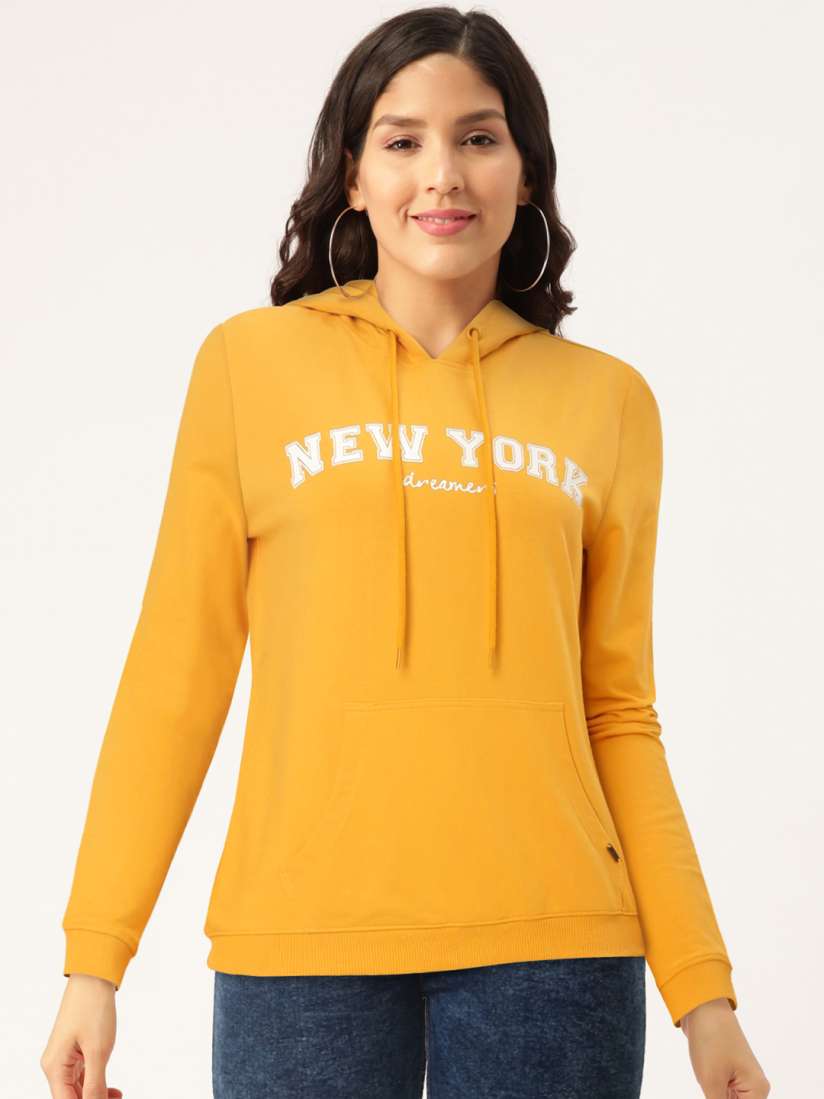 Buy Flying Machine Women Yellow Printed Hooded Sweatshirt Sweatshirts for Women 10565690 Myntra