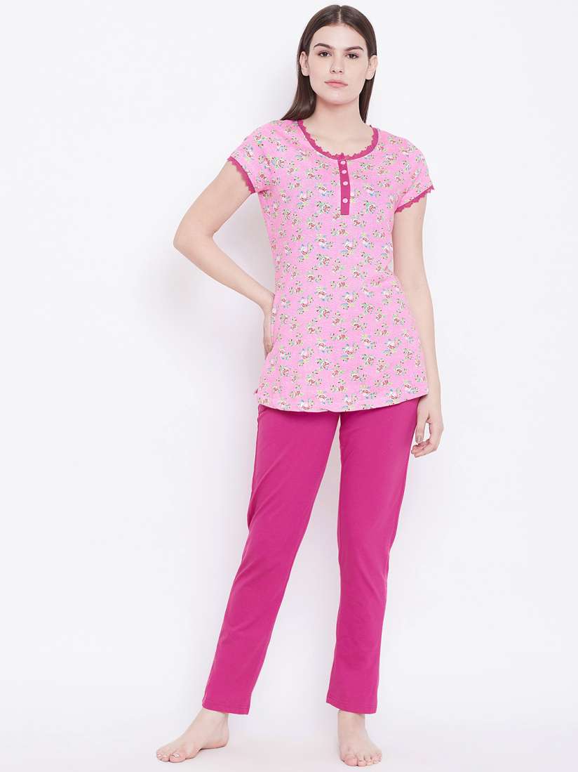 Buy Sweet Dreams Women Pink Green Printed Night Suit with Lace Detail Night suits for Women 10568312 Myntra